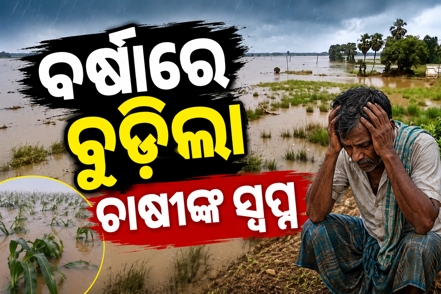  ବର୍ଷାରେ ବୁଡିଲା ଚାଷୀଙ୍କ ସ୍ୱପ୍ନ: ନଦୀ ଜଳସ୍ତର ବୃଦ୍ଧିରୁ ହେକ୍ଟର ହେକ୍ଟର ଏକର ଜମି ଜଳମଗ୍ନ