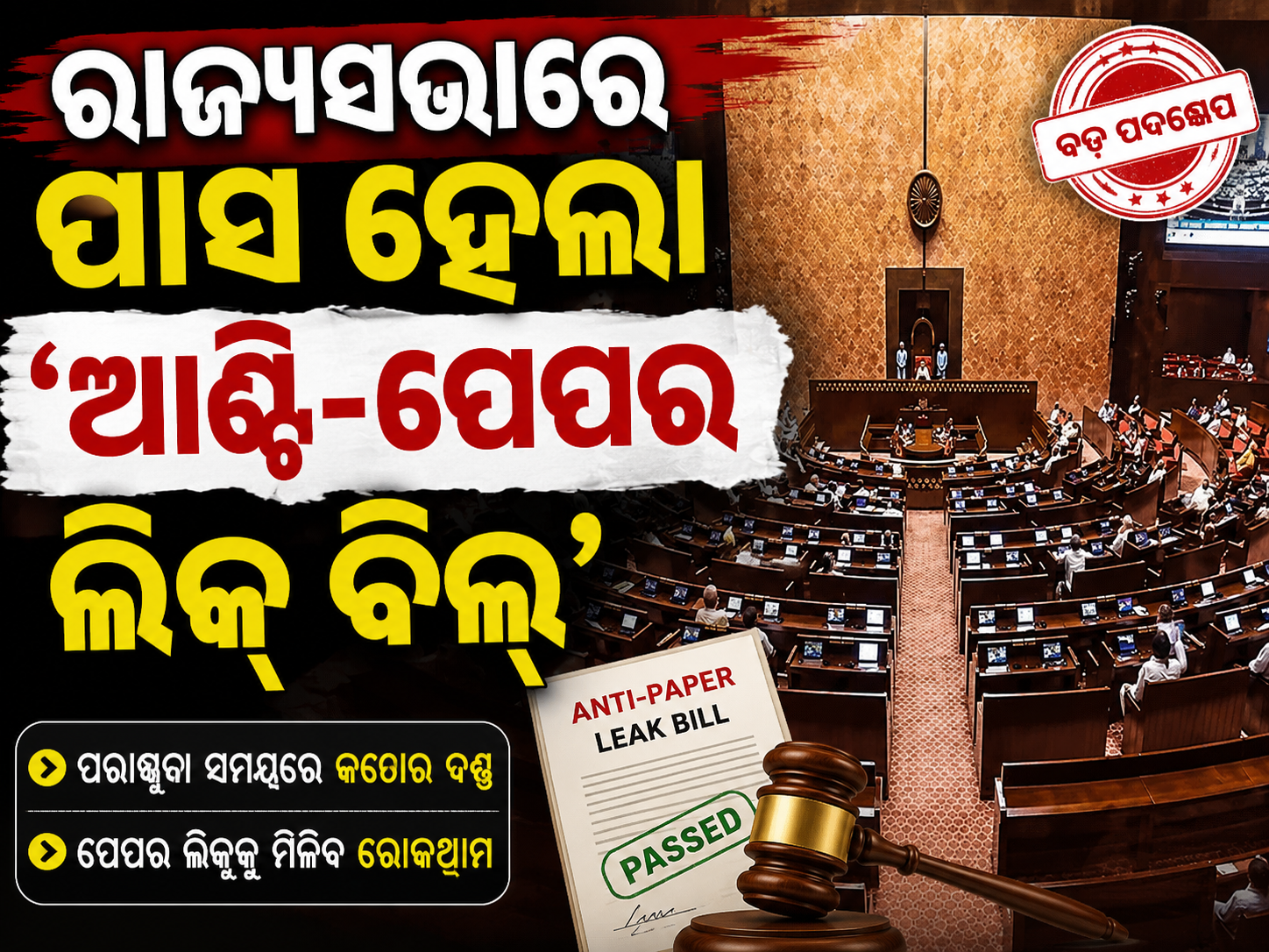 ରାଜ୍ୟସଭାରେ ପାସ୍ ହେଲା ‘ଆଣ୍ଟି-ପେପର ଲିକ୍ ବିଲ୍’: ବିରୋଧୀଙ୍କ ୱାକ୍‌ଆଉଟ୍ ମଧ୍ୟରେ ଗୃହୀତ, ଯୁବସମାଜ ପାଇଁ ମିଳିବ ସୁରକ୍ଷା