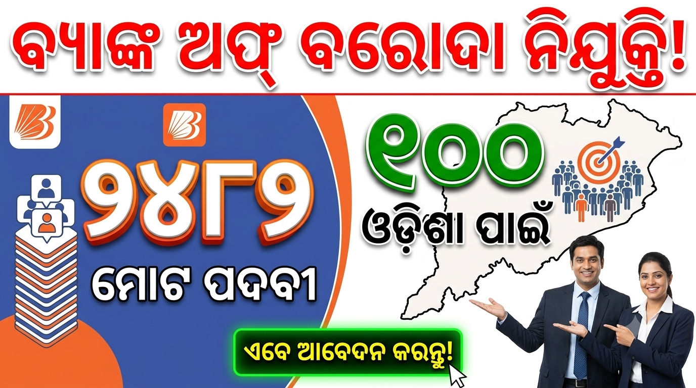 ବ୍ୟାଙ୍କ ଅଫ୍‌ ବରୋଦାରେ ୨୪୮୨ ପଦବୀ, ଓଡ଼ିଶା ପାଇଁ ୧୦୦