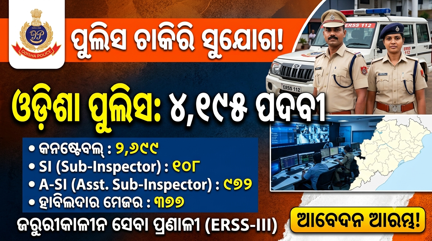 ପୁଲିସ ନିଯୁକ୍ତିରେ ବଡ଼ ସୁଯୋଗ: ଓଡ଼ିଶାରେ ୪,୧୯୫ ନୂଆ ପଦବୀ ସୃଷ୍ଟି